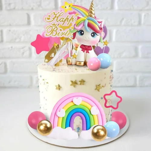Miniatura 5 de 29 adornos para tartas de unicornio, decoración de pastel de arcoíris con estrellas arco iris, bolas de unicornio, decoraciones de pastel de feliz