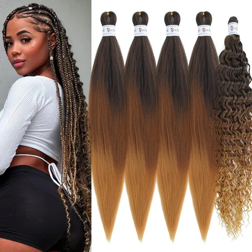 Miniatura 18 de Cabello para trenzar rizado ondulado negro 1B preestirado de onda oceánica profunda de ganchillo bohemio para trenzar de 16 pulgadas, 2 paquetes
