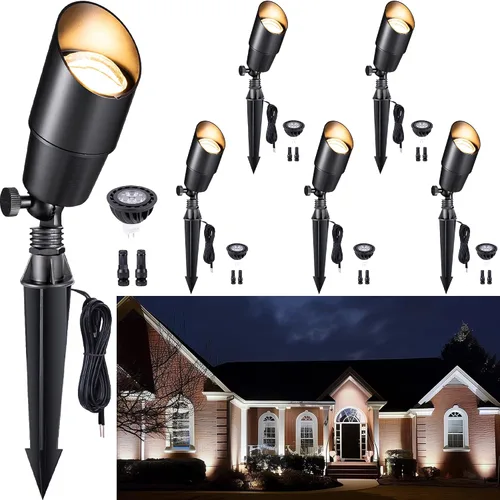 Miniatura 21 de Gardenreet Foco LED para exteriores, latón fundido a presión de 12 V con iluminación hacia arriba, impermeable, luces de paisaje de bajo voltaje