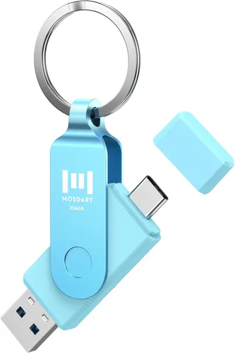 Miniatura 14 de MOSDART ExFAT - Memoria USB C 3.2 de 64 GB de velocidad rápida C y A, memoria USB C 3.2 con bucle para llavero, para iPhone 15, 16, 17, teléfono