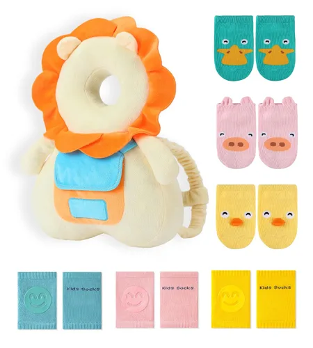 Miniatura 9 de JunNeng Mochila protectora de cabeza de bebé con chirriador, cojín de protección de seguridad para la cabeza del niño, conejo rosa Conejito rosado
