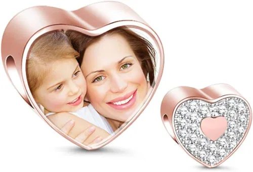 GNOCE Custom Photo Charms Bead Heart Shaped Sterling Silver Personalized Charm With Cz fit Bracelet Necklace For Women Family Memorial Girls