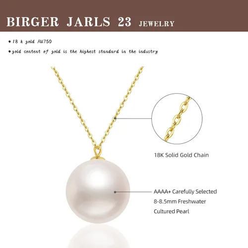 Miniatura 4 de Birger Jarls 23 Collar de perlas, oro sólido de 18 quilates seleccionado AAAA+ de agua dulce collar de oro de 8 a 0.335in para mujer, el collar