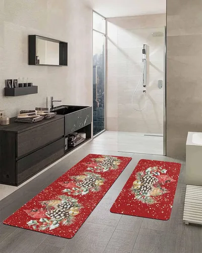 Miniatura 2 de Tapete de baño con diseño de pájaros de Navidad, antideslizante, de secado rápido y absorbente, tierra de diatomeas, para fregadero de cocina