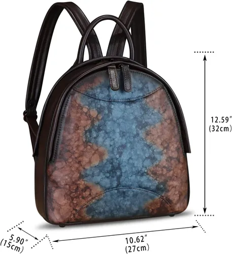 Miniatura 5 de IVTG Mochila de cuero genuino para mujer, estilo vintage, de cuero real, mochila de moda para hombro