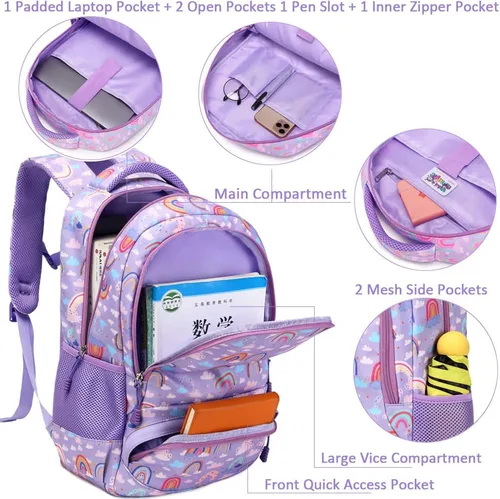 Miniatura 100 de Juego de mochila para niñas y adolescentes, mochila escolar para niños con bolsa para el almuerzo, estuche para lápices, mochilas escolares