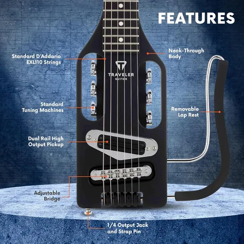 Miniatura 2 de Traveler Guitar Guitarra eléctrica ultraligera de arce Eléctrica portátil con reposarazo extraíble Guitarra sin cabeza a escala completa de 24