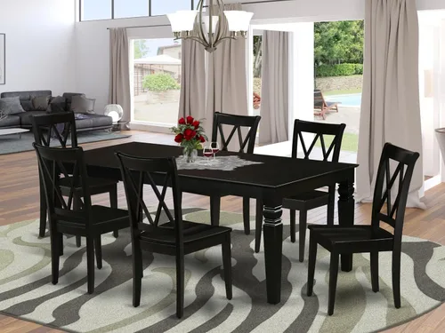 Miniatura 2 de East West Furniture LGCL7-BLK-W - Juego de mesa de comedor de 7 piezas que consta de una mesa de comedor rectangular con hojas de mariposa y 6