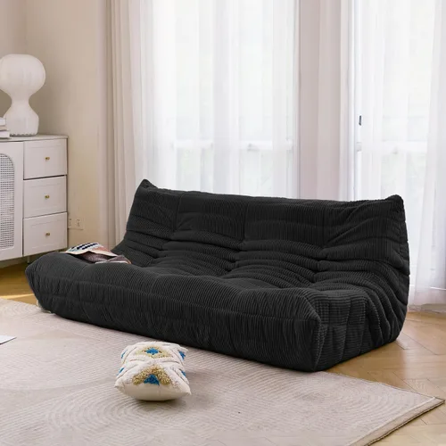 Miniatura 19 de N&V Fireside Sofá de Tres Plazas, Piso de Tamaño Individual Sin Brazos de Mediados de Siglo, Silla de Salón de Piso de Pana Premium Suave, Silla
