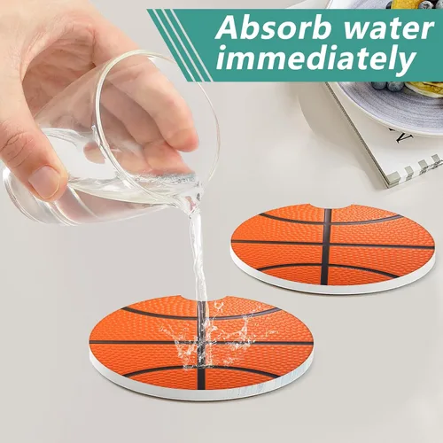 Miniatura 5 de 2 unidades de posavasos para portavasos de coche - Posavasos de cerámica absorbente con diseño de pelota de baloncesto deportivo, posavasos de coche