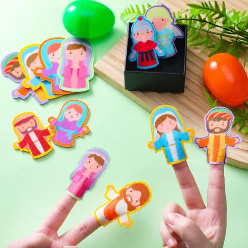 Miniatura 3 de Karenhi 24 marionetas religiosas de dedo para Pascua, cristiana, pesebre bíblica, juguetes de fieltro para fiesta de Pascua, rellenos de huevos