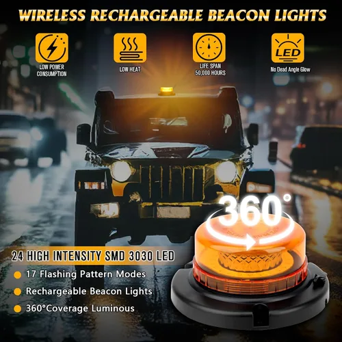 Miniatura 3 de Luz de baliza de control remoto, luces intermitentes recargables inalámbricas ámbar con imán, 15 modos, brillo alto y bajo para quitanieves