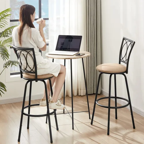 Miniatura 10 de VECELO Taburetes de bar, taburete de bar ajustable de 24/29 pulgadas, taburete giratorio con asiento tapizado, sillas de pub bistró de acero