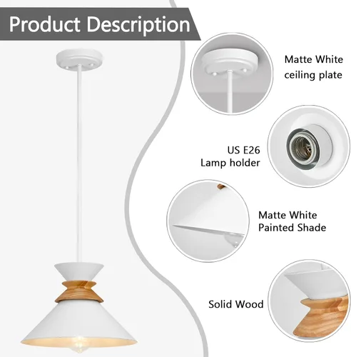Miniatura 3 de Luces colgantes blancas de 12 pulgadas para isla de cocina, lámparas colgantes de altura de barra ajustable para comedor, paquete de 3