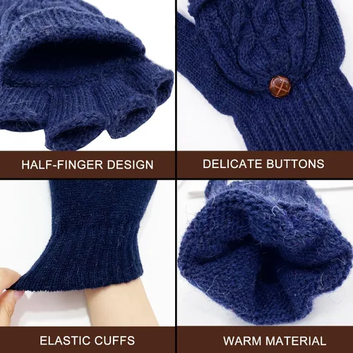 Miniatura 93 de Beurlike Guantes de invierno para mujer, de lana cálida, a prueba de viento, convertibles, sin dedos