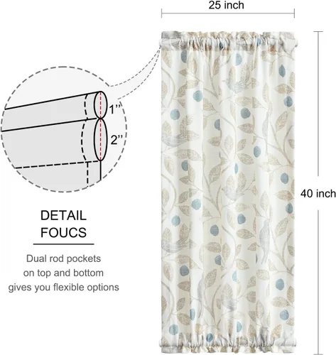 Miniatura 3 de VOGOL - Cortina decorativa con patrón de pájaros para puerta delantera, cortinas francesas de cocina con reducción de vista, 1 panel de lino