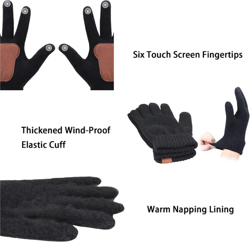 Miniatura 4 de Conjunto de guantes de punto de invierno para hombres y mujeres con forro polar