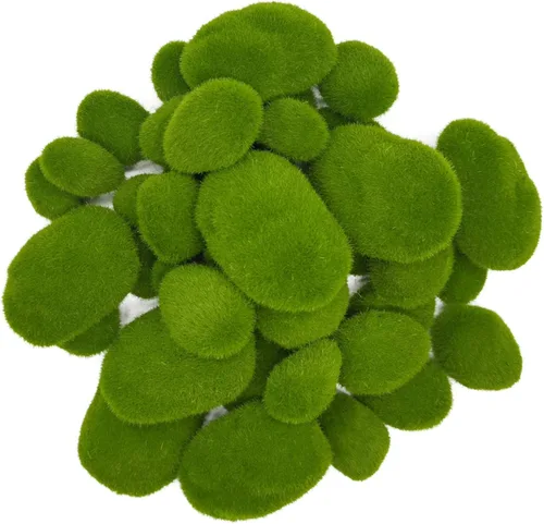 RONYOUNG 40 rocas artificiales de musgo decorativas de 4 tamaños, bolas de musgo verde, piedras de musgo verde, piedras cubiertas de musgo verde,