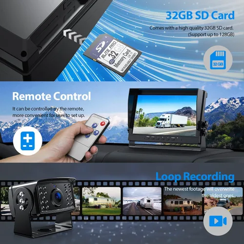 Miniatura 4 de ZEROXCLUB Kit de sistema de cámara de respaldo con cable con monitor HD 1080P de 10 pulgadas, cámara lateral trasera de visión nocturna IR