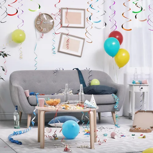 Miniatura 6 de MECCANIXITY 18 espirales colgantes de doble tira negra para fiesta, decoración colgante de 27.6 pulgadas, serpentinas de techo de plástico