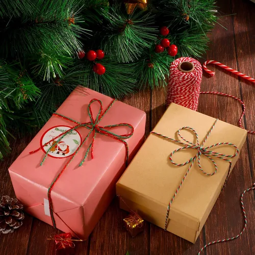Miniatura 4 de Boao Cordeles de algodón para envolver Navidad, 4 rollos de 1312 pies, cuerda de algodón para Navidad, manualidades, regalo, panaderos, cuerda