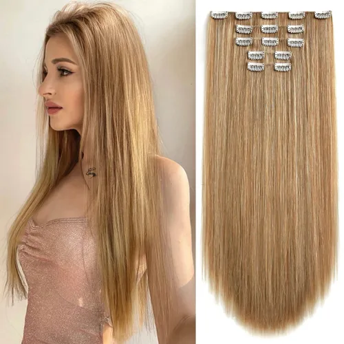 Miniatura 12 de Extensiones de cabello sintético con clip, color burdeos de 18 pulgadas de largo, invisibles, gruesas, extensiones de cabello lacio con clips, 5