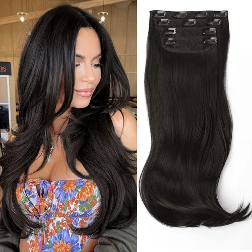 Miniatura 13 de FREEMEIGE 4 piezas de extensiones de cabello con clip, extensiones de cabello largas y gruesas con capas rectas de 20 pulgadas, extensiones
