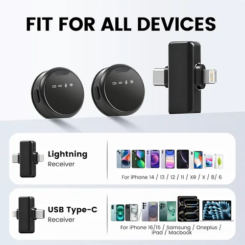Miniatura 6 de Micrófonos Lavalier inalámbricos para iPhone/Android/iPad, mini micrófonos con reducción de ruido, 2.4 GHz, clip magnético, micrófonos de solapa