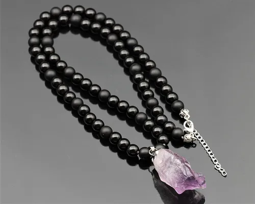 Miniatura 86 de Colgante de turmalina cruda natural, Collar de cuentas de ónix negro genuino, Collar de piedra negra, Collar de piedras preciosas, Cuentas de 0.315