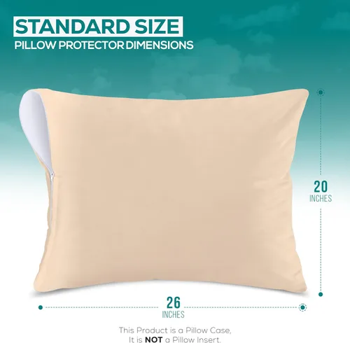 Miniatura 2 de Utopia Bedding Protector de almohada impermeable, con cremallera, paquete de 2, beige, estándar, funda de almohada a prueba de chinches, de 20 x 26