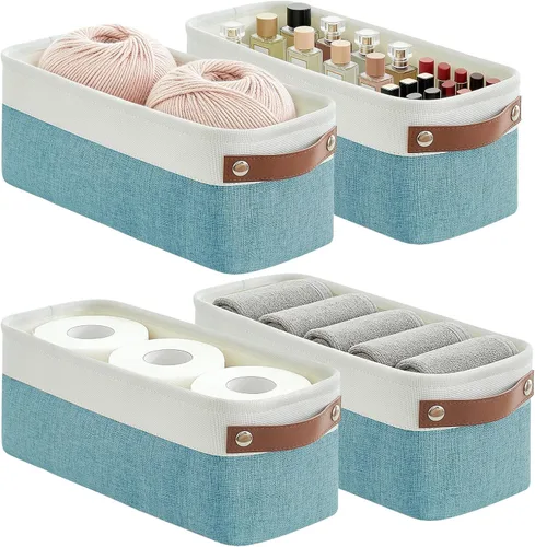 Miniatura 31 de Bagnizer 13x13 Cajas de almacenamiento cúbicas, caja de almacenamiento plegable de tela, paquete de 4 cestas de armario con asas para organizar