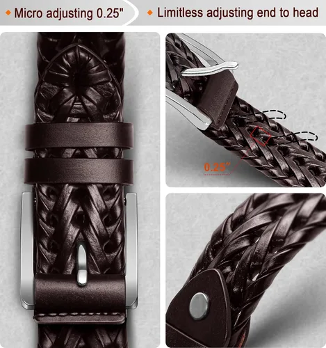 Miniatura 5 de KEMISANT Cinturón para hombre, paquete de 2 unidades, cinturón de cuero trenzado tejido para regalo, pantalones de golf casuales para hombres