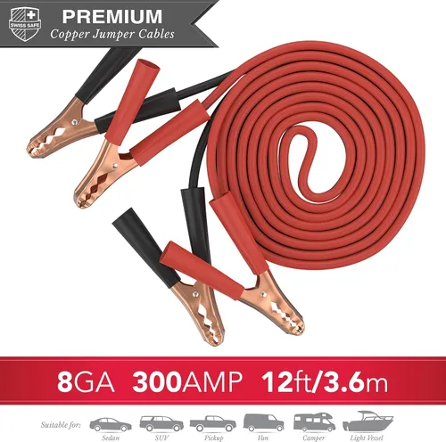 Miniatura 3 de Swiss Safe Kit de emergencia para automóvil 2 en 1 Cables de puente de alta resistencia de 12 pies y kit completo de primeros auxilios