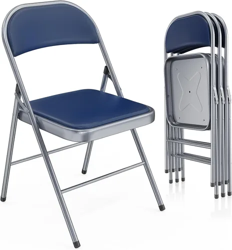 Miniatura 17 de VINGLI Paquete de 4 sillas plegables con asientos acolchados, marco de metal con asiento y respaldo de piel sintética, capacidad de 350 libras, Negro