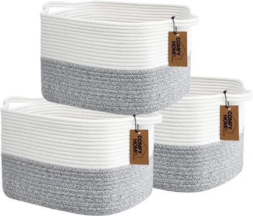 Miniatura 39 de COMFY-HOMI Cestas de almacenamiento de 11.5 x 7.5 x 4.7 pulgadas para organizar, cesta tejida de cuerda de algodón, caja de almacenamiento