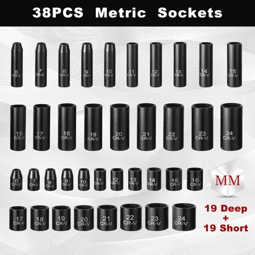 Miniatura 2 de Aloanes Juego de llaves de impacto de 3/8 pulgadas, 64 piezas SAE profundo y poco profundo (5/16"-1") y métrico (0.236 in-0.945 in), llave