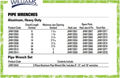 Miniatura 6 de Williams 13508 Llave de tubo de aluminio, 18 pulgadas