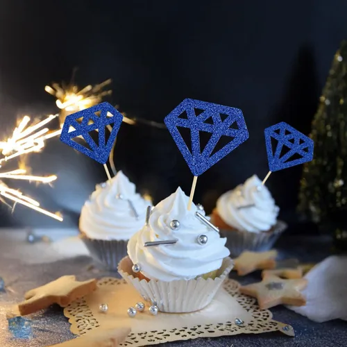 Miniatura 9 de 24 piezas de anillos de diamantes para cupcakes con purpurina azul profundo, anillos de boda, para boda, compromiso, aniversario, fiesta de San