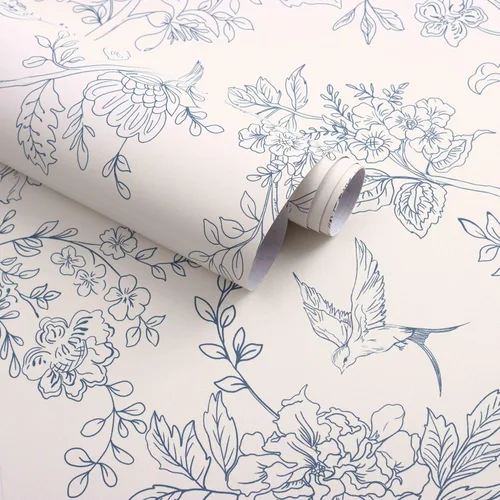Miniatura 10 de Froluya Papel tapiz floral azul oscuro para despegar y pegar, papel de contacto floral vintage de 16.9 x 118.1 pulgadas, papel tapiz de pájaro