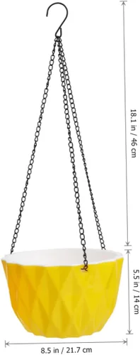Miniatura 2 de Yardwe Maceta colgante para exteriores, maceta de riego automático amarilla, cuenco de plástico a prueba de óxido, cadena triangular estable