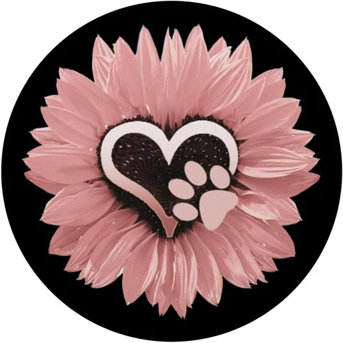 Miniatura 3 de Girasol y perro con estampado de huellas de flores rosas PopSockets agarre y soporte para teléfonos y tabletas, Negro