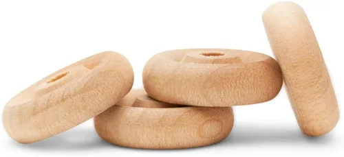 Mini ruedas de madera clásicas, ideales para manualidades, 5/8 pulgadas de diámetro, 1/4 pulgadas de grosor, agujero de 1/8 pulgadas, paquete de 50