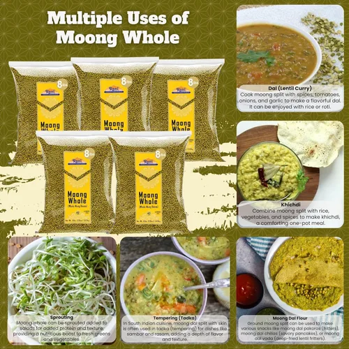 Miniatura 3 de Rani Moong entero (ideal para cocinar y germinar, frijoles enteros con piel) Lentejas indias de 8 libras (128 onzas), paquete de 5 (total 40 libras)