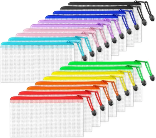 Miniatura 8 de SUNEE Bolsa de malla de plástico con cremallera de 11 x 16 pulgadas (9 colores, 18 paquetes), bolsa extra grande resistente al agua con cremallera