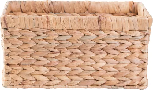 Miniatura 4 de Cesta rectangular de mimbre de jacinto de agua tejido natural con asas, organizador de almacenamiento pequeño, bandeja de cesta poco profunda de 12