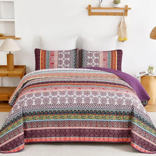 Miniatura 10 de WONGS BEDDING Juego de Edredón Boho Tamaño Full, Juego de Edredones Bohemios Grises de 3 Piezas, Juego de Ropa de Cama Cubrecama de Microfibra