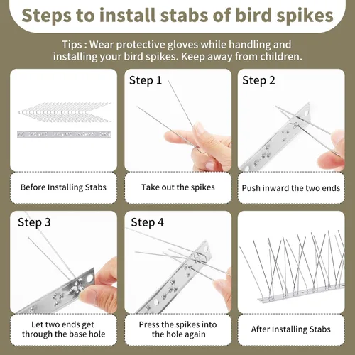 Miniatura 4 de Paquete de 10 picos para pájaros de acero inoxidable de 11 pies, picos para pájaros para exteriores para mantener alejados a los pájaros, clavos
