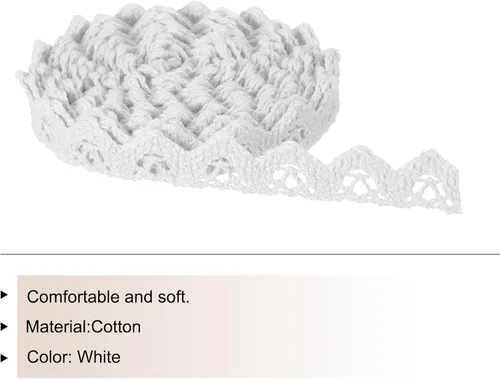 Miniatura 3 de MECCANIXITY Cinta de encaje de algodón de 30 yardas de 0.59 pulgadas para manualidades, envoltorios de regalo, diademas, boda, blanco, estilo 9
