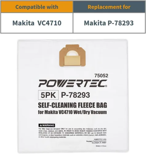 Miniatura 2 de POWERTEC P-78293 Bolsas de filtro para Makita 5PK, para Makita VC4710, VC3511L Extractor de polvo húmedo/seco, bolsas de vacío de repuesto, bolsas