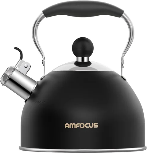 Hervidor de té, hervidor de té silbante de acero inoxidable de 2 cuartos, tetera silbante para estufa con mango plegable ergonómico, tetera pequeña,